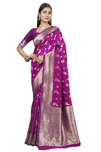 Image of Shasmi Women's Banarasi Saree Pure Kanjivaram Silk Saree Soft new ladies 2025 Design Wear Pattu Sarees Party Sari collections With Blouse Piece for Wedding sadi (PARI-188)