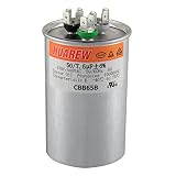 HUAREW 50/7.5 uF 50+7.5 MFD ±6% 370V/440V CBB65B AC Capacitor Dual Run Round Capacitor Replacement 50 7.5 uF MFD 370 440 Volt VAC for AC Unit Fan Motor Start or Heat Pump or Condenser Straight Cool