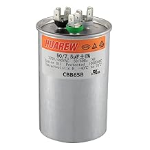 50/7.5 uF 50+7.5 MFD 6% 370V/440V CBB65B AC Capacitor Dual Run Round Capacitor Replacement 50 7.5 uF MFD 370 440 Volt VAC for AC Unit Fan Motor Start or Heat Pump or Condenser Straight Cool
