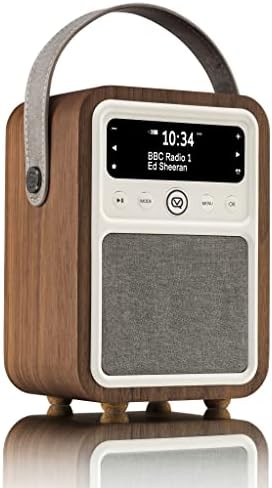 VQ Monty DAB Radio with Bluetooth, Radio Alarm Clock with FM supportability. Battery Powered Portable DAB/DAB+ and Rechargeable Digital Radio in Real Wood Case - Walnut