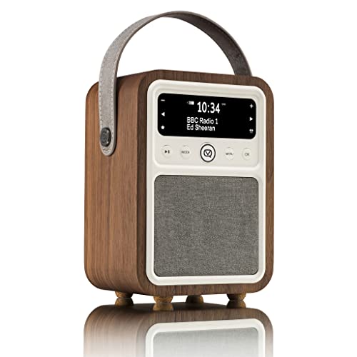 VQ Monty Portable DAB Radio Alarm Clock - Digital FM Radio with Bluetooth - Rechargeable Radio with Bluetooth Speaker - Dual Alarm DAB+ Radio Bedside with 60 Presets - Walnut