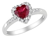 Gem And Harmony 1.10 Carat (ctw) Lab-Created Ruby Heart Ring with Diamonds in Sterling Silver