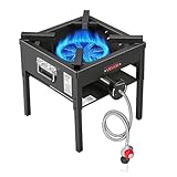 VEVOR Single Burner Outdoor Propane Gas Stove, 200,000 BTU Propane LPG Gas Camping Stove, Heavy Duty Carbon Steel Outdoor Cooker, with Shield & 20 PSI Regulator, for BBQ Camp Home Patio Seafood Boil