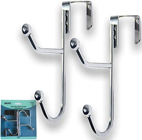 2 Pack Over The Door Hooks Hanger, Sturdy Metal Double Hook Hanger for Hanging Coats, Hats, Robes, Towels, Fits 1-1/8" to 1-3/8" (3 to 3.5 cm) Door Widths, Hold Up to 22Lbs, Silver