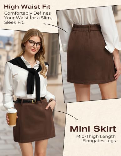 Mini Suede Skirt High Waisted Fall Skirts for Women 2026 A Line Brown Skirt — view 4