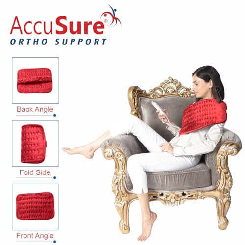 Image of AccuSure Fabric Heating Pad for Back, Neck, Shoulder & Other Body Parts Pain Relief with Ultra Soft Fabric comes with adjustable Heat Controler for Dry or Moist Heat Therapy - Grey-XL