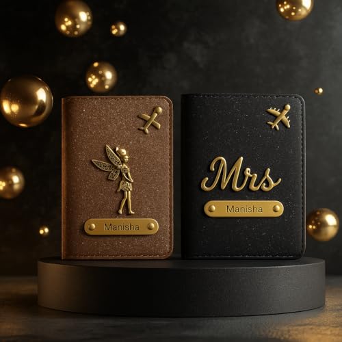 Image of Personalised Glitered Name Passport Cover Combo Pack| Combo Pack of 2 | Passport Cover for Womens and Girls| Gift Pack|Travel Assessories Brown & Black