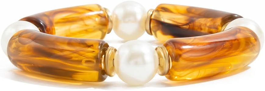 Trendy Elastic Resin Bead Unique Marbled Colors Bangle for Stylish Stacking and Gifting Beaded