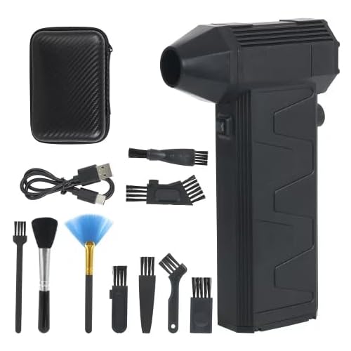 Compressed Air Duster, Mini Air Duster Rechargeable Cordless Electric Air Blower 130000RPM Adjustable with 9 Brushes & Storage Box, Ideal for Computer