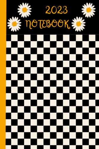 2023 notebooks (Diary-journal): Writing Journal Notebook Lined, 120pages, 6”x 9” inches With Calendars from January 2023 to December 2023, Daisies on a white and yellow striped background.
