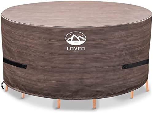 Lovco Patio Furniture Covers,600D UV Resistant Round Patio Table Cover,PU Coating Heavy Duty Waterproof Outdoor Furniture Cover,Suitable for Oval Patio Tables (62"Dia x 28"H)