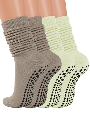 Image of AURUZA Grip Socks for Women Men Pilates Grip Socks Non Slip Yoga Sock with Grips for Barre Barefoot Hospital Grippy Sock