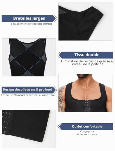 MISS MOLY Shapewear Corset de compression sans manches pour homme - Élastique - Body gainant - Gilet gainant, Noir , L – vue 3