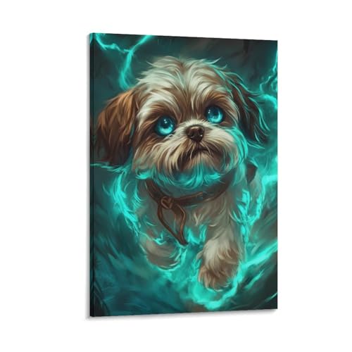 Décoration murale Shih Tzu affiche sur toile 50x75 cm pour chambre à coucher