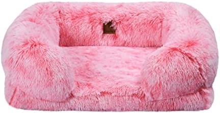 Charlie's Shaggy Faux Fur Memory Foam Sofa Bed, Orthopedic Support Egg Create Ultra Plush Sofa Style Couch for Dogs Cats Pet Bed Removable Cover Anti-Slip Base - Ombre Pink Small