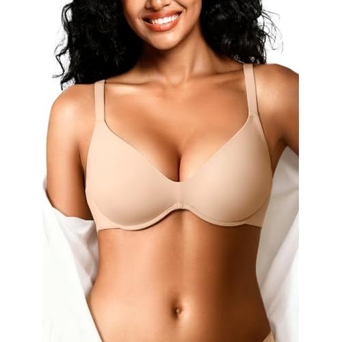 Unlined Plunge Bras for Women with Underwire - Seamless Unpadded Supportive Comfortable Tshirt Bralette Skin 34B
