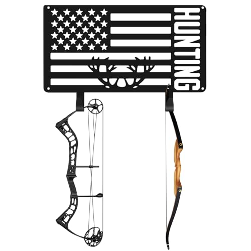 Otoolling Deer Skull Bow Rack Wall Mount, Metal American Flag Style