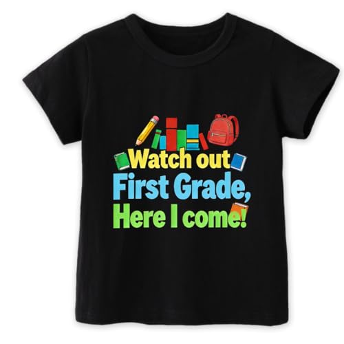 HoieMoieKa First Day of School Shirt Kids – Happy First Day of Kindergarten 1st Grade Tee Boys Girls Toddler 3T-7T