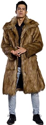 Old DIrd Men's Long Sleeve Fluffy Faux Fur Coat,Mens Winter Warm Faux Fur Overcoat,Long Thicken Soft Jacket Outerwear Gold