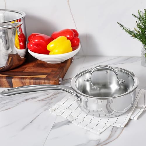 Image of KEAWELL K3 Premium 1.5-Quart Tri-Ply Fully Clad Stainless Steel Saucepan with Lid, Induction & Oven Safe up to 600F, Even Heating, Professional Cookware for All Stovetops (1.5-Qt)