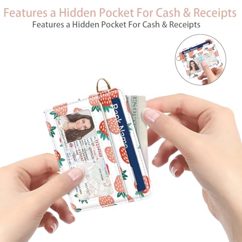 Image of Slim Minimalist Front Pocket RFID Blocking Credit Card Holder Small Wallet Cute Card Cases for Women,Strawberry