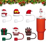 Christmas Straw Covers Cap 6 Pcs for Stanley Cup 30&40 Oz, Tumbler, Water Bottle Silicone Straw Topper Fits 10mm Reusable Straws, Christmas Gifts Decorations