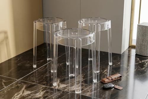 Image of The Artment your artistic apartment Transparent Color CrystalNest Acrylic Stackable Round Accent Stool, Modern Side Stool for Living Room, Bedroom and Home & Office (Set of 3)