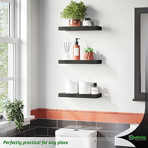 Neaterize Floating Shelves Set Of 3 | Durable Wall Shelves With Invisible Bracket | Great Shelf For Bathroom, Bedrooms, Kitchen, Office And Living Room Décor. (Black - Small) #TOP3