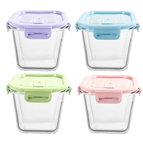 S.ROKE TTAN Square Glass Food Containers With Lids, Leak Proof Soup Container, 920ML Heat Resistant Glass Food Container, Meal Prep Bowls, Borosilicate BPA-Free, Freezer、Dishwasher Safe (4)