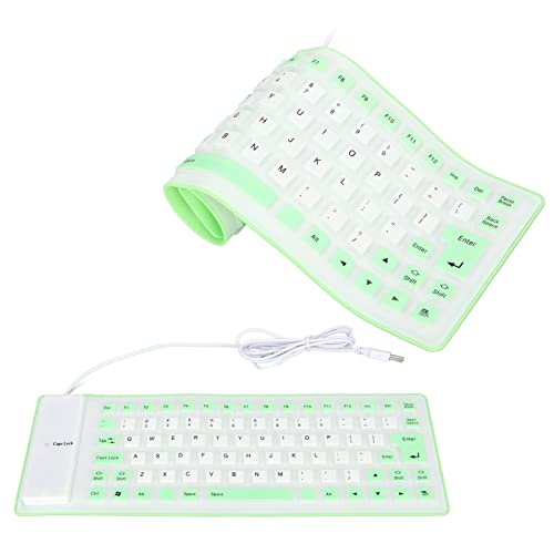 Hilitand Silicone Foldable Flexible Keyboard - USB Wired Gaming, 85 Keys, Fully Sealed Design, Roll-up Silent Soft, for PC Notebook Laptop (Green) by Hilitand - Used condition - US$5.84