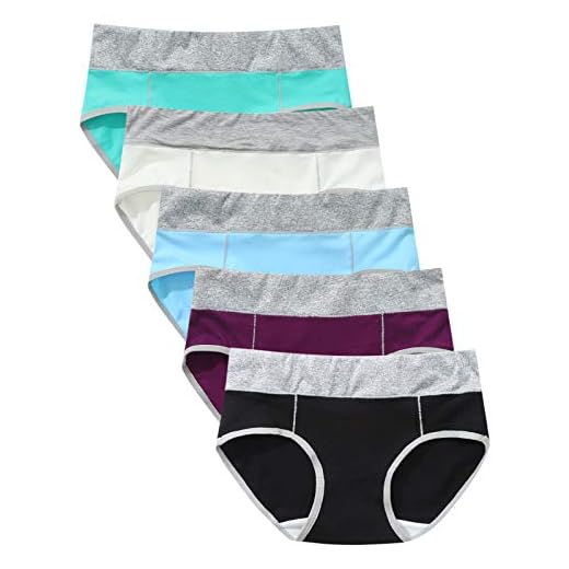 Binggong Enfärgade andningsbara trosor dam 5-pack trosor trosor bomull hög midja högkvalitativa fysiologiska underkläder (GY, 5-XL)