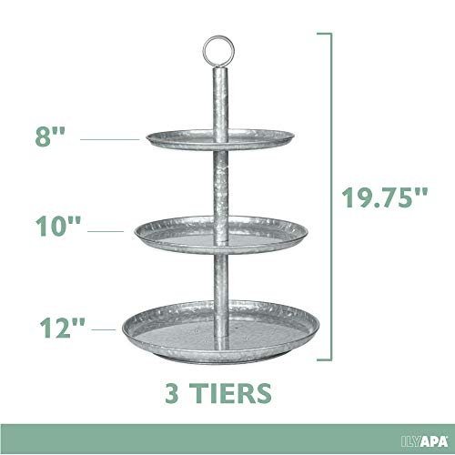 Ilyapa 3 Tier Tray, Galvanized Tray, Three Tier Serving Tray, 3 Tier Serving Stand, Farmhouse Tiered Metal Platter For Cake, Cupcake Tower, Dessert, Appetizers & More #TOP1