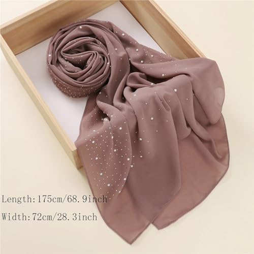 1pc Solid Color Chiffon Scarf with Faux Diamond Decor Thin Breathable Hijab Style Windproof Sunscreen Shawl(Khaki)4