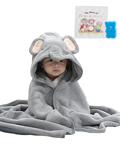 btsoprz Gray Elephant Hooded Towels 3 PCS Bath Towels for Kids Toddler Infant Boy and Girl Shower Gifts Cartoon Animal Absorbent Soft Washcloth 32 X 32 Inch