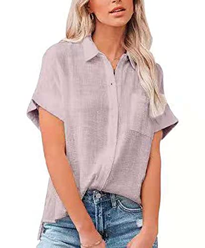 NUOREEL Womens Blouses for Women Button Down Shirts Shorts Sleeve Casual V Neck Shirts (XX-Large, Purple)