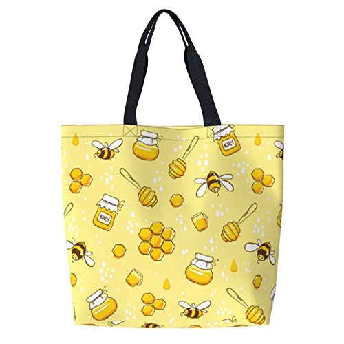 Bee Honey Reusable Grocery Bags - Tote Bag for Women Casual Shoulder Bag Foldable Large Shopping Bag,Series 17