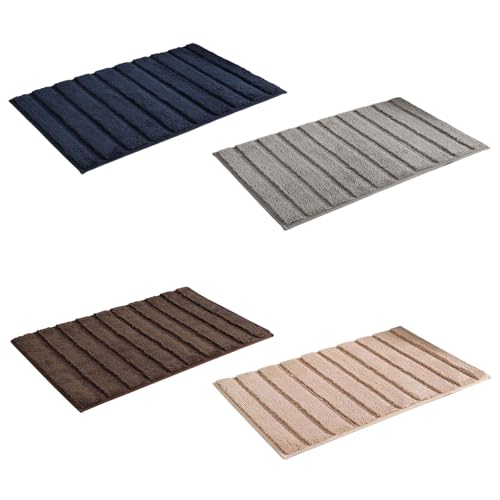 Tapis de bain rayé antidérapant en polyester doux absorbant l'eau