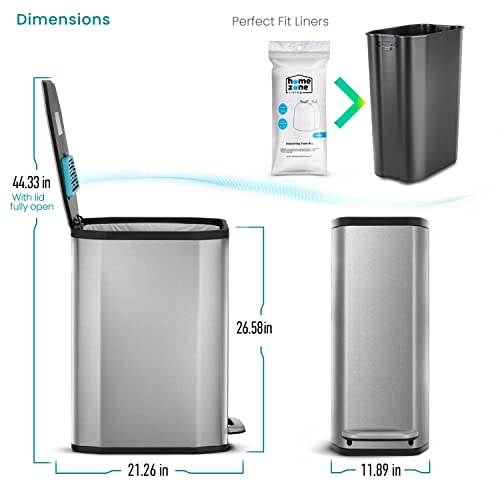 Home Zone Living 13 Gallon Slim Kitchen Trash Can with CleanAura Odor Control, Stainless Steel, Silver, 50 Liters