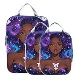 Portable 3pcs Travel Packing Storage Bags 100 percent durables Polyester Garment Bag Closet Storage, Fashion African Women (3 Set)