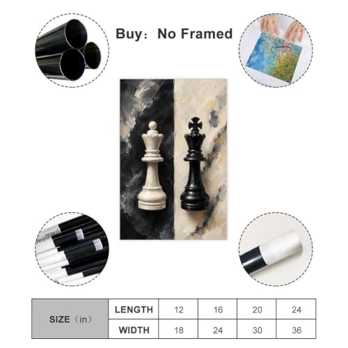 Toile d'échecs noir et blanc King Queen grand format premium