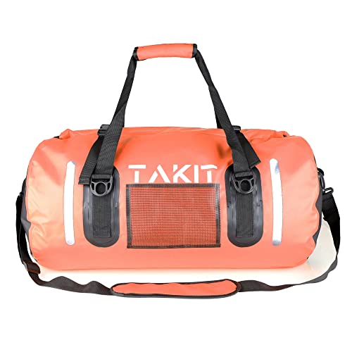 Waterproof Duffle Bag Travel Dry Bag 60L Roll Top 500D Pvc For Motorcycle Tail Kayaking Rafting Boating Swimming Camping Hiking Beach Fishing(60L, Orange) #TOP7