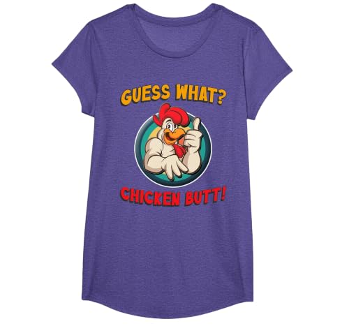 Guess What Chicken Butt Shirt Toddler Kids Child T-Shirt, Girls, Purple Heather, X-Small