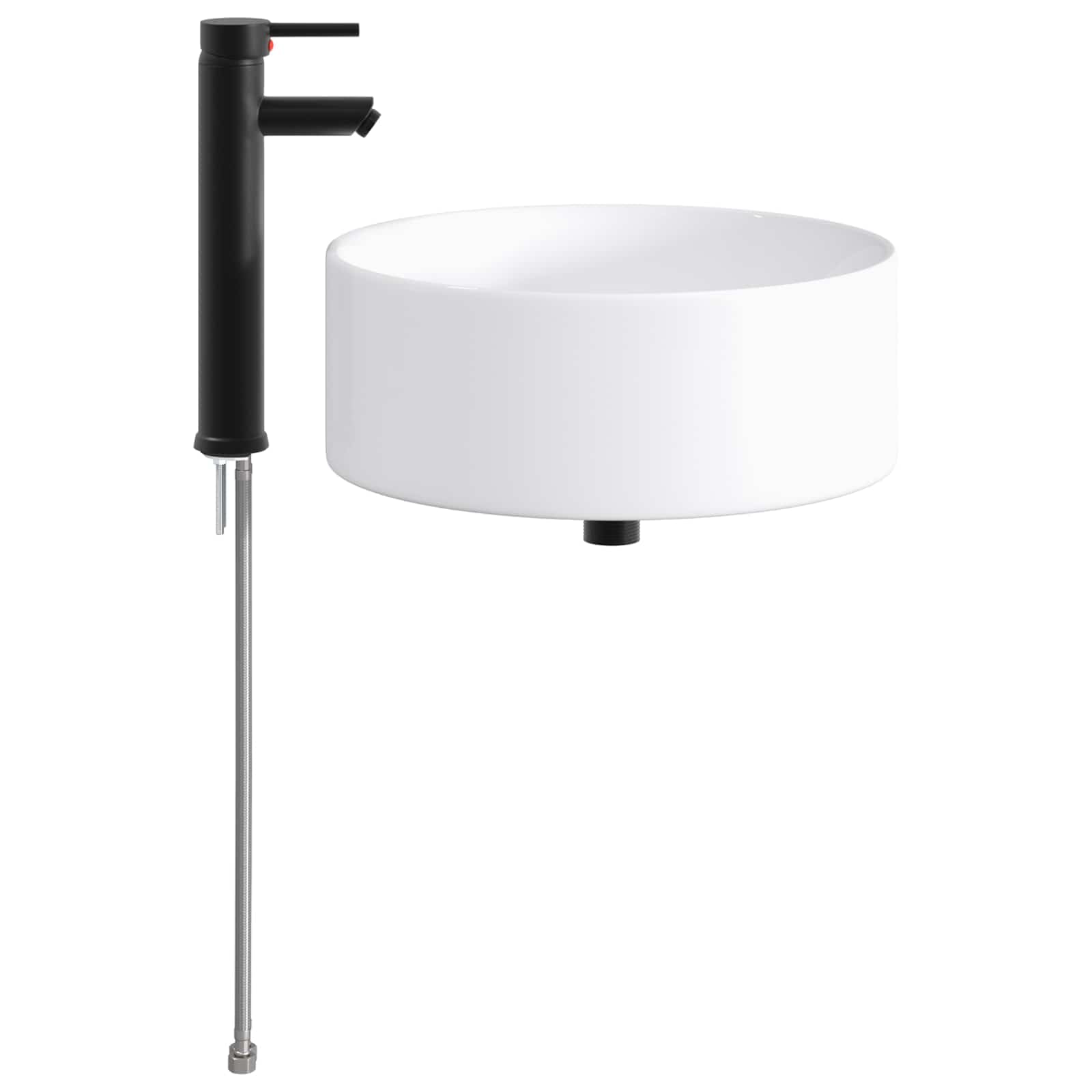 Umywalka łazienkowa matowa czarna, 40,5 x 40,5 x 15,5 cm, metalowa, z kranem i odpływem, odporna na korozję, odporna na wysokie temperatury, nowoczesna umywalka dla gości WC i mebli