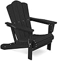 KINGYES Folding Adirondack Chair, HDPE All-Weather Patio Chairs, Wooden Textured Lawn Chair for Poolside, Backyard, Deck, Fire Pit, Black