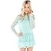 Aokdis Womens Chiffon Lace Crochet Long Sleeve Casual Shirt Blouse Tops (L, sky blue)
