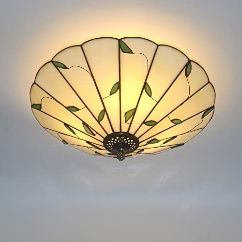 Skyweel 16 Inch Vintage Leaf Tiffany Style Ceiling Light Stained Glass Ceiling Lamp Flush Mount Ceiling Lighting Fixtures Lamps (40CM Leaf A) - Image 7