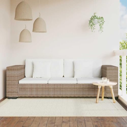 Yunovire Sofá de 3 plazas, colores naturales de ratán, marco de madera, 200 x 80 x 61 cm, robusto y estable, incluye cojín blanco crema, cómodo sofá de salón para adultos, sala de estar