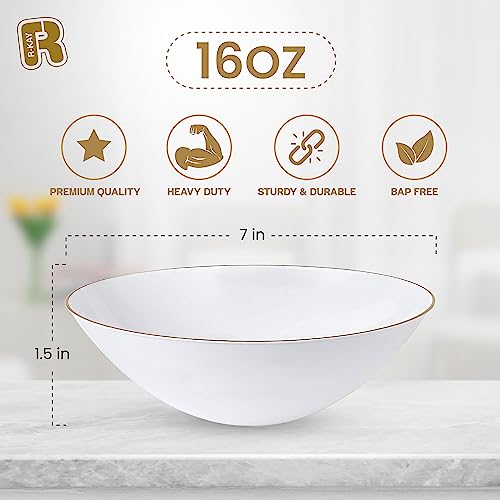 R-Kay Gold Plastic Bowls Disposable Heavy Duty - 16 Oz Gold Plastic Soup Bowls - 100 Pack Disposable Soup Bowls - Premium Quality Upscale Disposable Bowls For Hot Soup, Salads, Packaging May Vary #TOP4