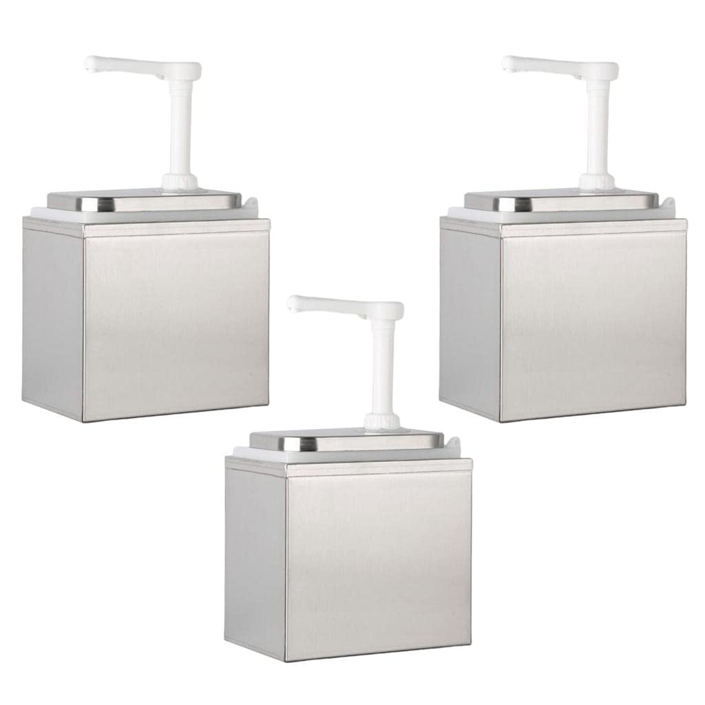 Lot de 3 distributeurs à pompe à sauce de 2 L pour comptoir, vinaigre, ketchup, récipient en acier inoxydable et plastique pour maison, restaurant, maison, hôtel