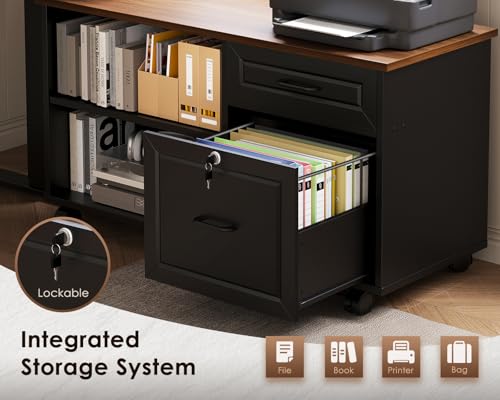 image for OffiGo 55 Inch L Shaped Electric Standing Desk with Drawers & File Cab